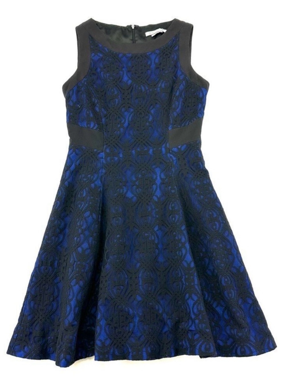 Black Blue lace fit flare dress Size 4 Debbie Shuchat sleeveless Party Wedding